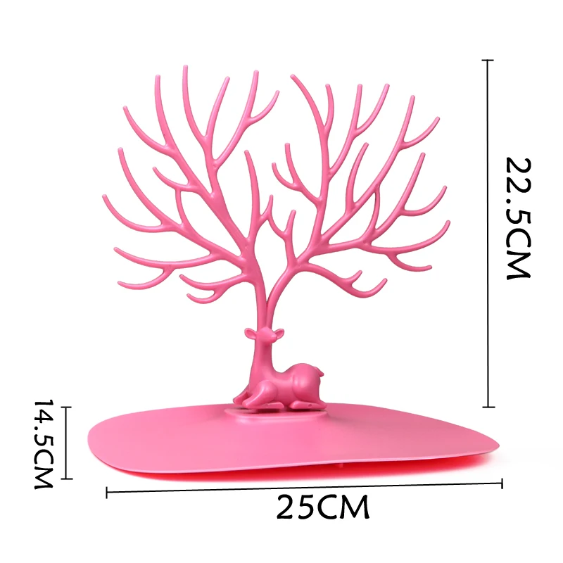 Серьги с оленями ожерелье кольцо ювелирные браслеты и кулоны Дисплей Стенд Лоток дерево хранения стеллажи Органайзер ювелирные изделия Полка держатель - Цвет: Розовый