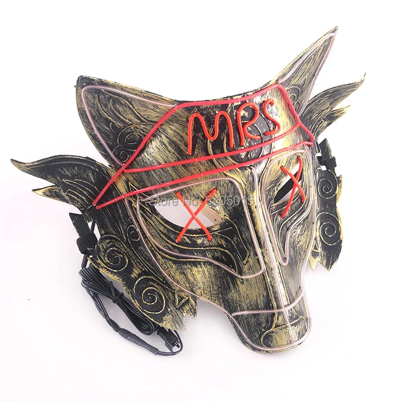 EL Mask Flasing Animal Wolf маски предметы для вечеринок с DC3V устойчивый светодиодный на Хэллоуин Вечерние Маски MR/MRS