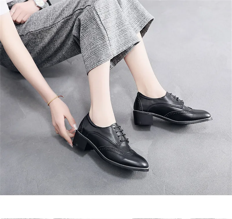2020 Spring New British Women Pumps Brogues Genuine Leather High Heels Oxford Shoes For Woman Vintage Carved Pumps Women Shoes (20)