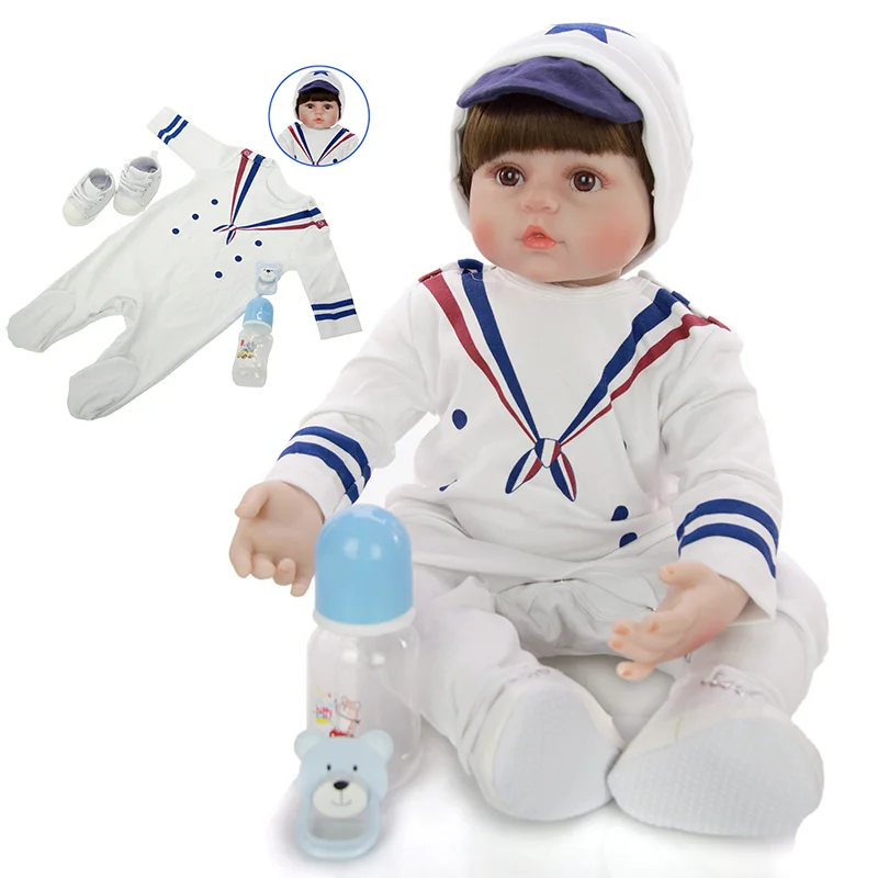 

60cm Reborn Dolls 24 Inch Soft Silicone Vinyl Baby Doll Cosplay Navy Uniform Toy For Kid Lifelike Reborn Kids Playmate Xmas Gift