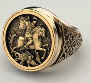 

NPKDS New Vintage Men's Signet Ring Roman Soldier Band Ring for Male Punk Gold Color Cavalry Big Ring Men Wedding Party Jewelry
