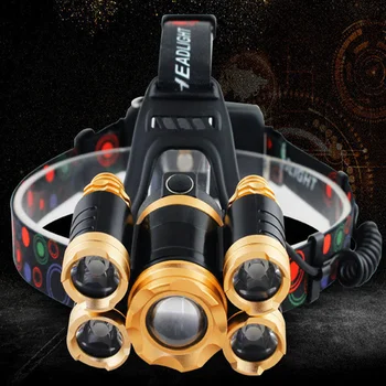 

T6+Q5 LED Head Lamp Flashlight Torch Lanterna head light with battery AC/DC charger Headlight 40000 Lumen headlamp 5CREE XML