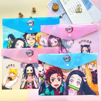 

12 pcs/lot Kawaii PVC Demon Slayer A4 File Holder Cute Press Document bag Pencil Case Stationery gift office school supply