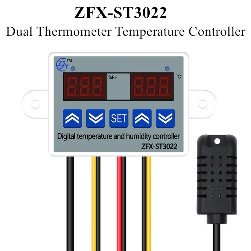 ZFX-ST3022 Digital Temperature and Humidity Controller Dual Thermometer Temperature Controller Dual Thermostat Incubator 40% off