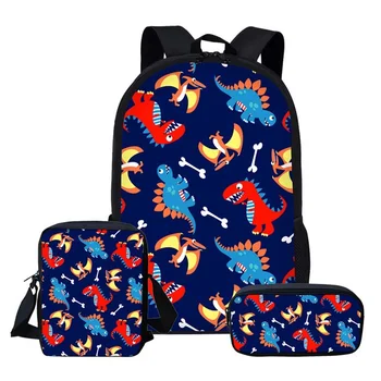 

New 3Pcs/set 3D Cartoon Dinosaur pattern Animals World Schoolbag Jurassic Dinosaur Kids Backpack Children Rucksack Gift For Boys