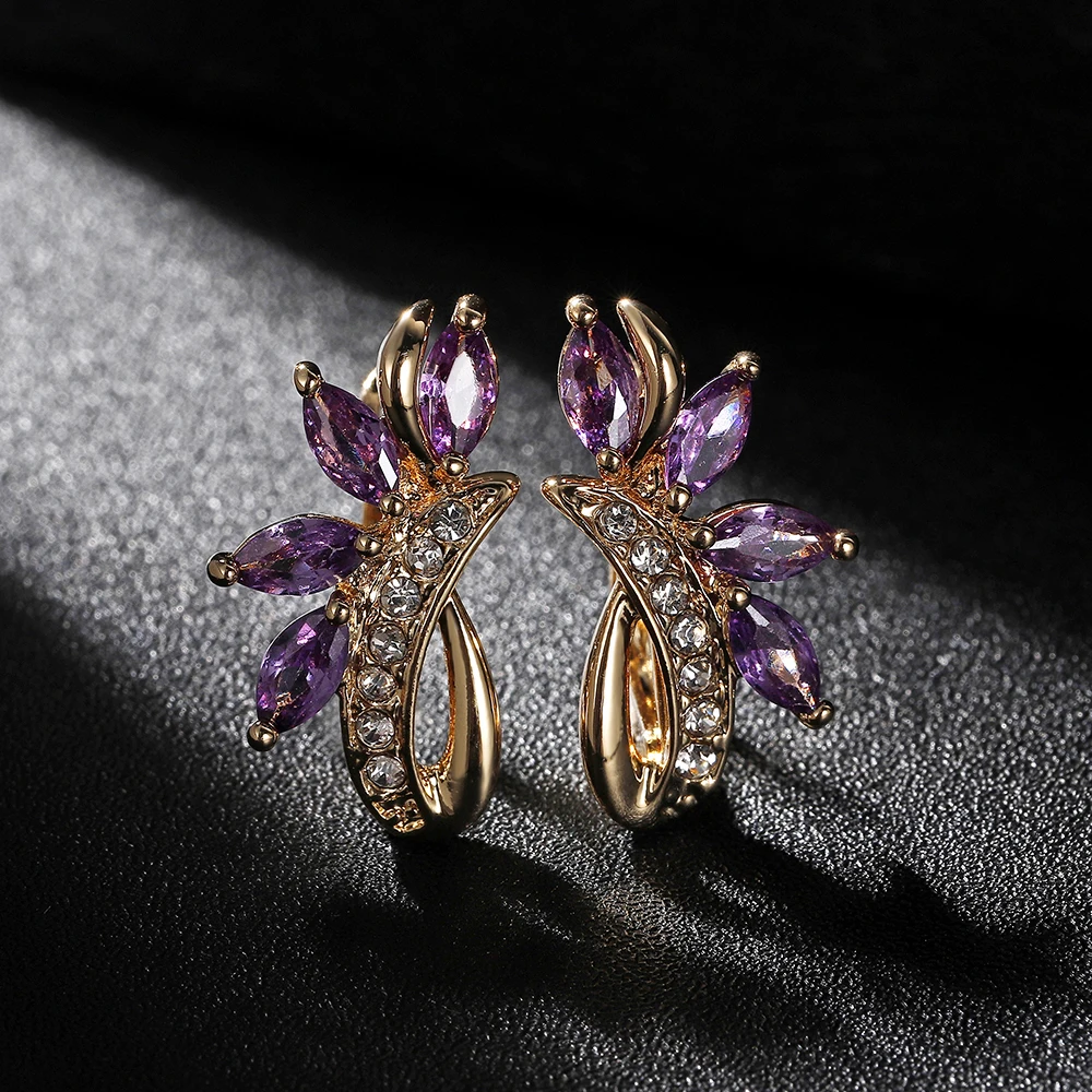 Cute Blue Pink Horse Eye Natural Zircon Small Stud Earrings Women Rose Gold Luxury Wedding Party Trendy Jewelry Crystal Earring