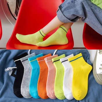 

Striped Women's Socks Cotton Candy Color Sports Harajuku Solid Color Tube Comfortable Harajuku Korean Style Fashion 35-40