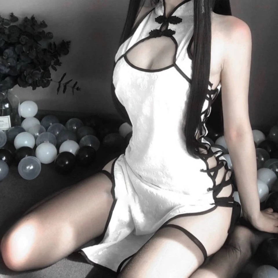 Cosplay&ware Women Sexy Cosplay Costume Cheongsam Anime Ladies Bodysuit Dress Lace Outfit Role Play Slim Fit Open Chest Uniform White Black -Zentai shop online H76094998587d4618a9de49178758492an.jpg