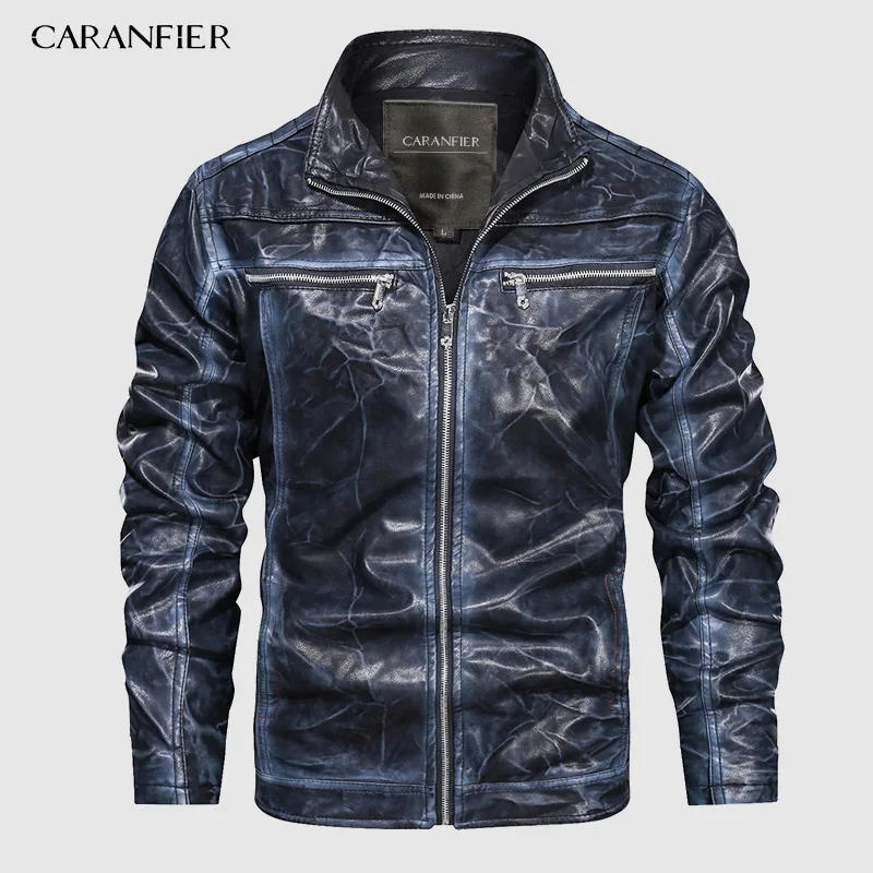 Мужские кожаные куртки CARANFIER осенние пальто Повседневная мотоциклетная куртка