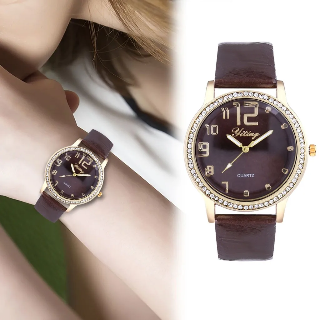 Reloj mujer винтажный кожаный браслет со стразами женские часы, наручные часы Роскошные Кварцевые часы Relogio Feminino Прямая поставка