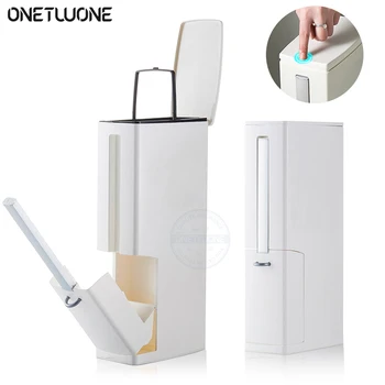 

3 in 1 Narrow Plastic Trash Can Set with Toilet Brush Bathroom Waste Bin Dustbin Trash Cans Garbage Bucket Garbage Bag Dispenser