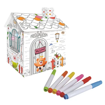 

Kids Drawing Graffiti Toy DIY Coloured Graffiti Paper House with 6 Color Pen Hand-painted Doodle Kids Early Education Toy Gift