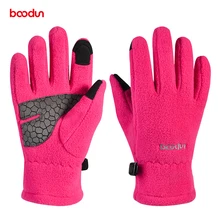 Зимние теплые флисовые лыжные перчатки BOODUN для мальчиков и девочек, перчатки с сенсорным экраном для сноуборда, катания на лыжах, теплые спортивные перчатки для активного отдыха