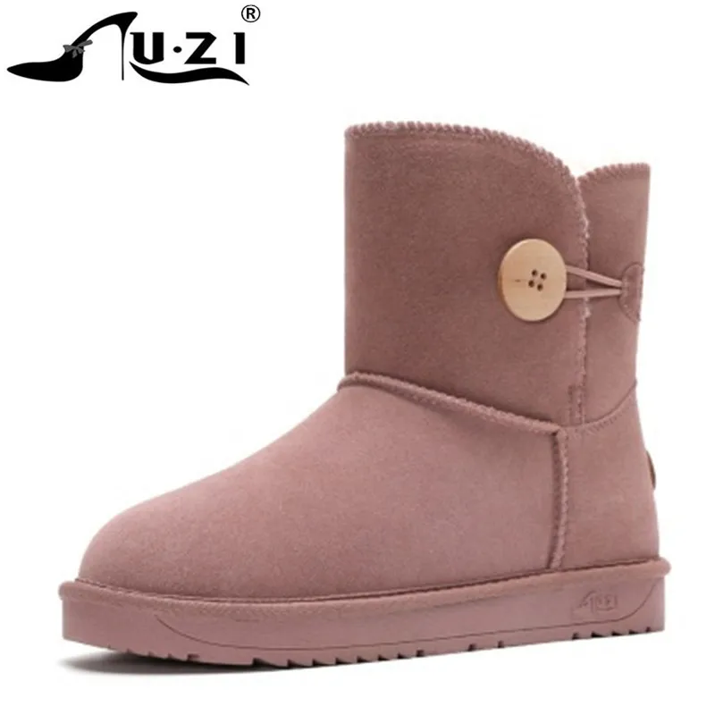 

New Top Quality Australia Classic Women Snow Boots 100% Genuine Cowhide Suede Ankle Boots Warm Winter Button Boots Woman Shoes