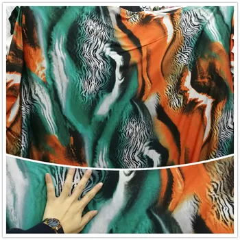 

150cm * 100cm Surface Elastic QMilch Teal Orange Contrasting Leopard Zebra Pattern Fabric Latin Dance Garment Material