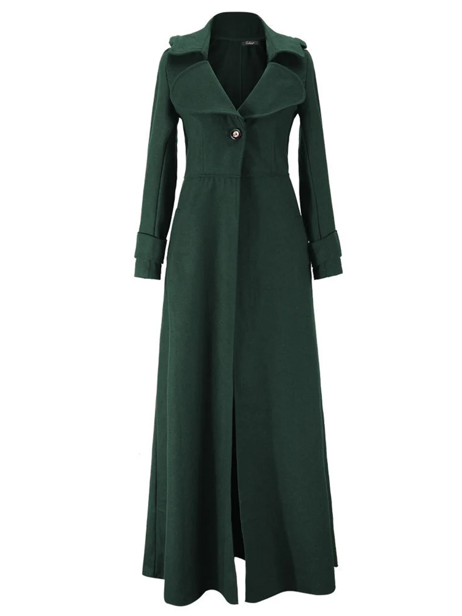 Женский простой Тренч, осенне-зимнее базовое винтажное готическое длинное шерстяное пальто по щиколотку, офисное Женское пальто размера плюс, верхняя одежда 2XL