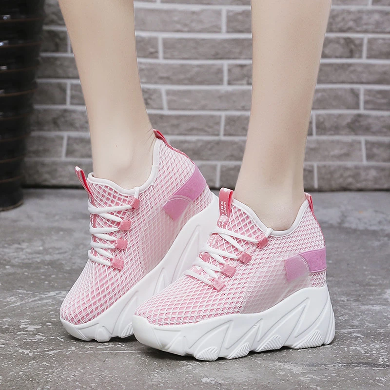 pink and white chunky trainers