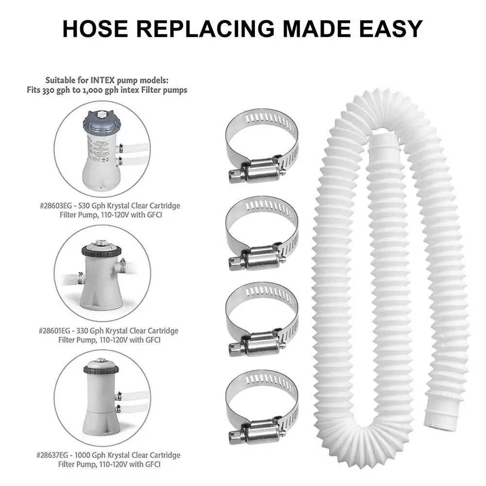 

Swimming Pool Replacement Hose Durable Soft Filter Pump Hose With 4 Metal Clamps Pool Pump Replacement Accessory