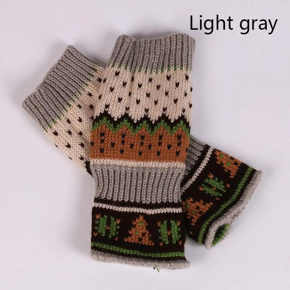 Christmas Tree gloves Woolen Winter Warm Half Mitten Women Fingerless Gloves half finger computer gloves color Warm gloves - Color: light gray