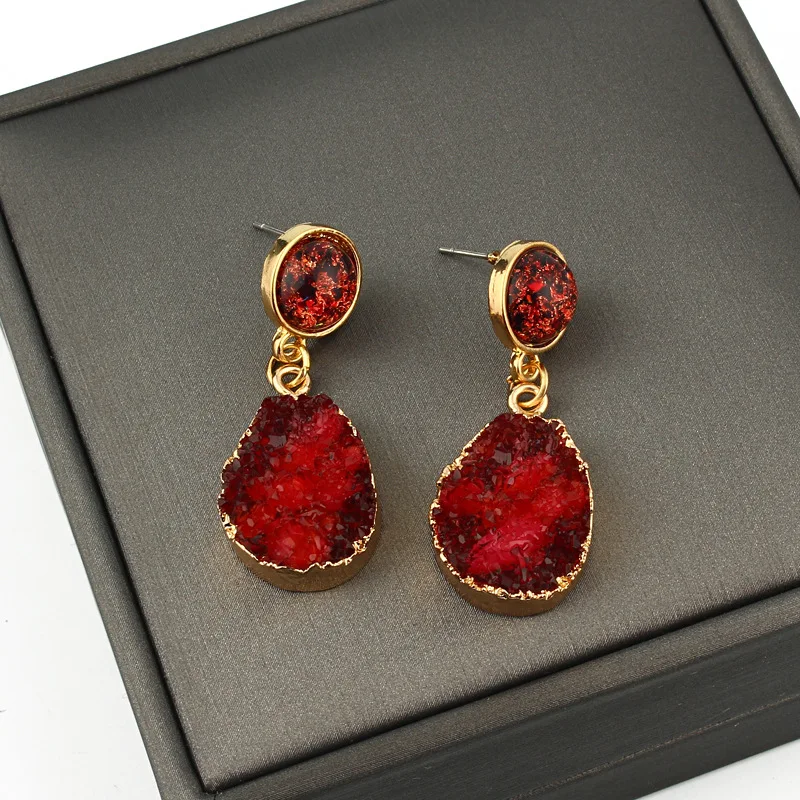 Bijoux Korean Vintage Red Druzy Resin Earrings Drop Earrings For Women Jewelry Statement Gifts For Women Accessories Brinco (4)