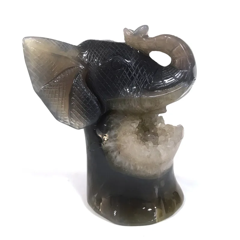Натуральный кристалл кварца агат Geode Слон Форма полудрагоценный камень Скульптура Фэн-шуй фигурка целебная энергия камень декор коллекционная