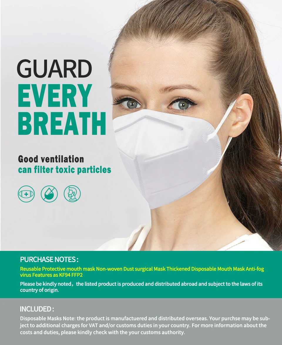 

KN95 Face Mouth Mask 100pcs Bacteria Proof Anti Dust Masks PM2.5 Dustproof Mouth Muffle Cover PPF2/KF94