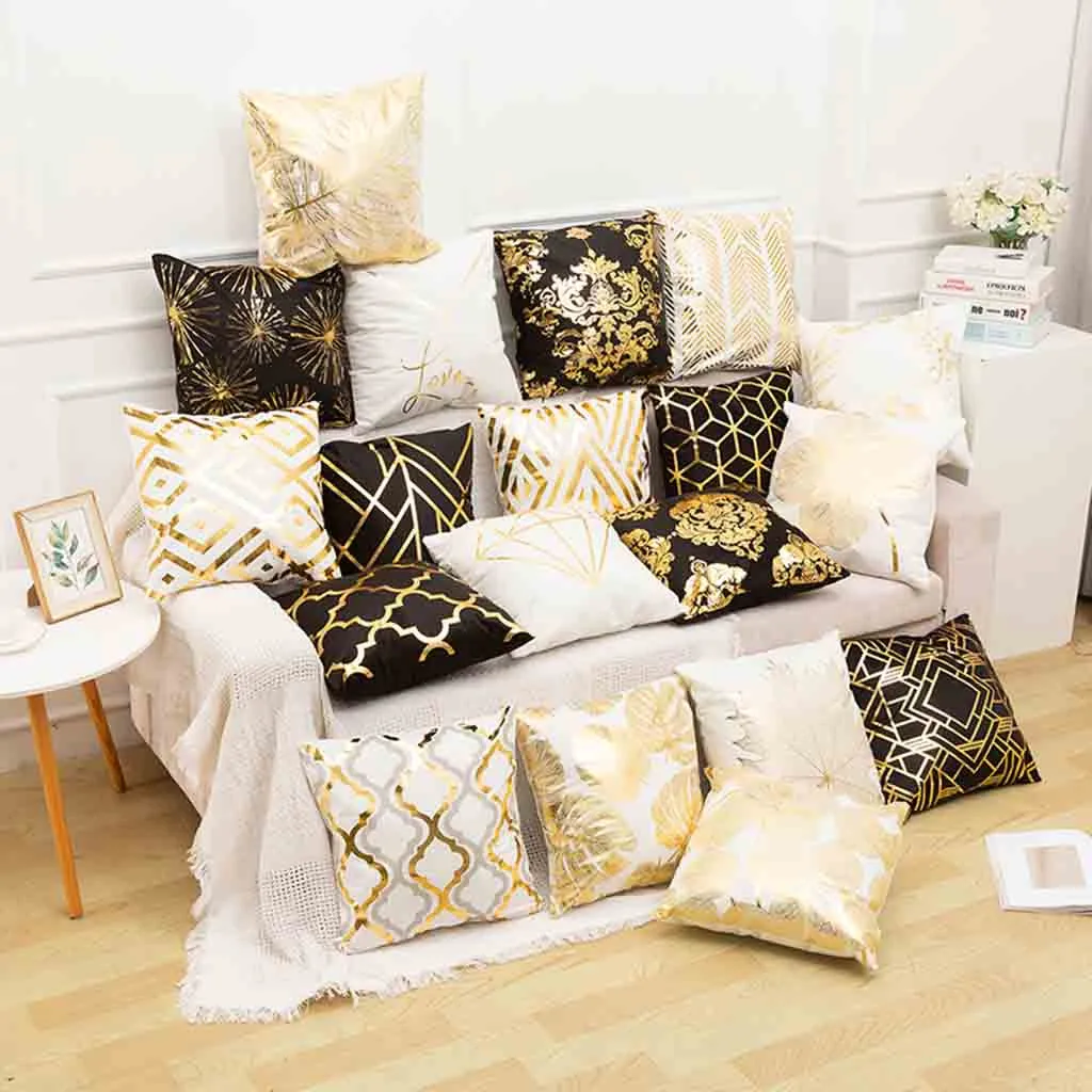 Золотая Подушка с буквенным принтом, квадратная наволочка для подушки, Ослепительная декоративная наволочка для дома 45x45 см, полиэстер, прочная качественная технология печати XJ