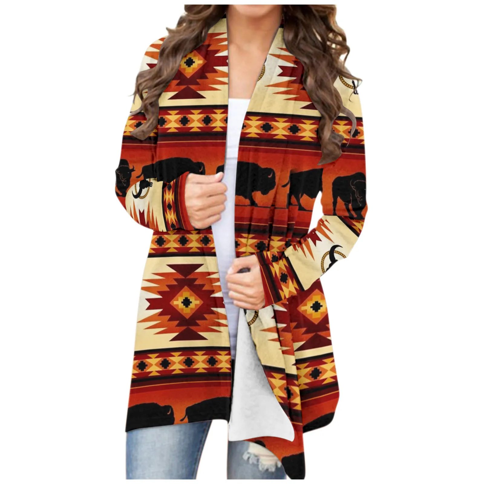 

Cardigan Women 2021 Fashion Folk Style Western Ethnic Cardigans Pull Femme Long Sleeve Autumn Winter Coat Jacket Sweater Ladies