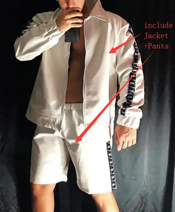 Jacket pants Куртка+ штаны) комплект из 2 предметов, мужская белая бейсбольная куртка, брюки, костюмы для ночного клуба, одежда для выступлений, мужской певец, Костюм Танцора - Цвет: Jacket pants