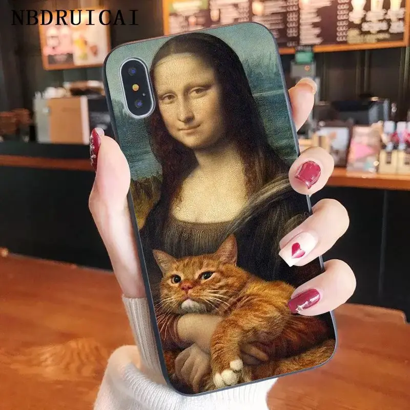 Fun5S Funny Cartoon Phone Case Leonardo da Vinci Mona Lisa Pat Cat