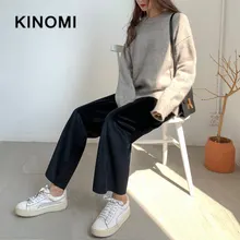 KINOMI осень зима женские леггинсы модные корейские Стильные повседневные вельветовые плотные прямые широкие брюки
