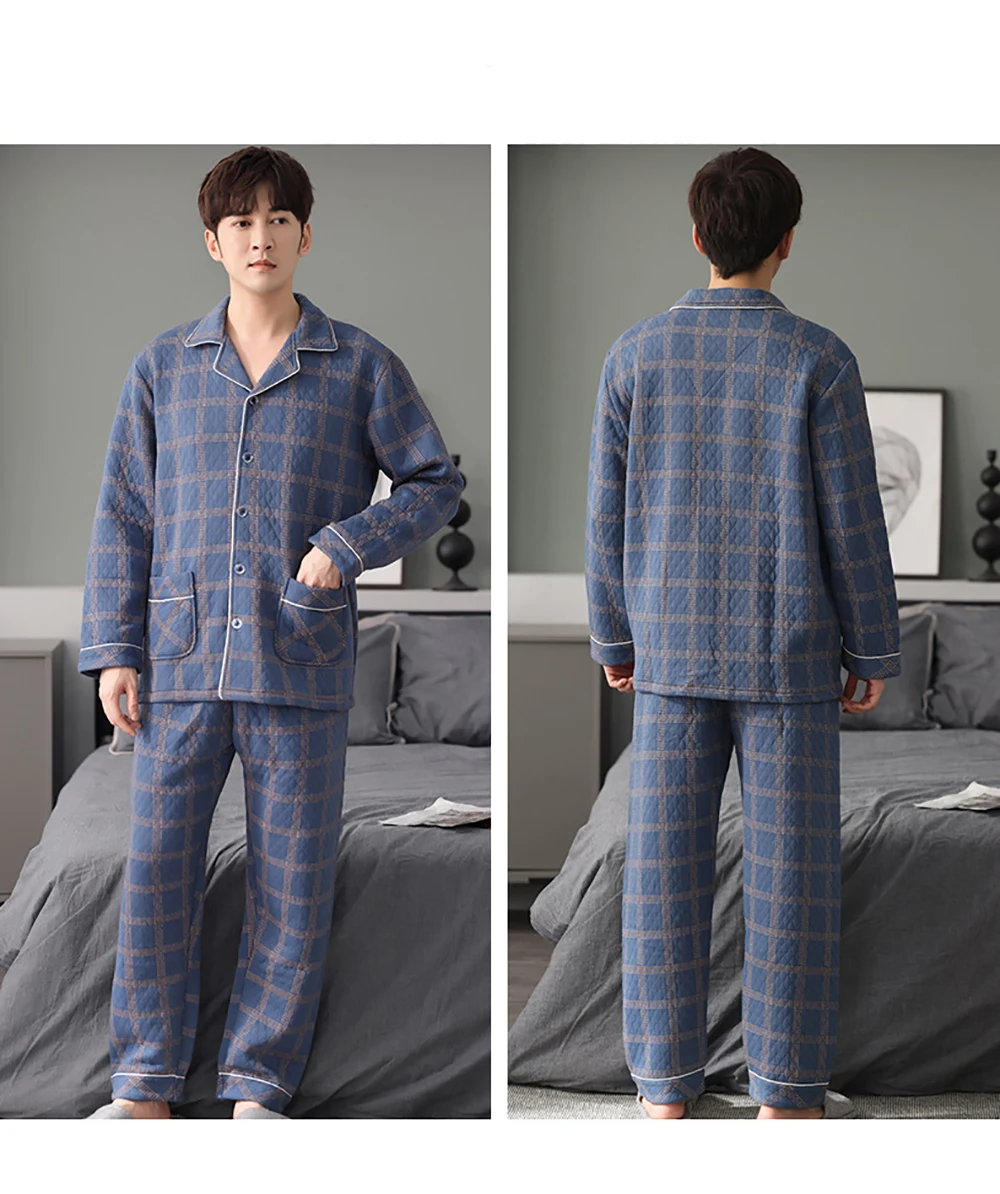 Autumn Winter Male Warm Pajamas Thickened Cotton Men Fashion Plaid Pajama Sets 4XL Plus Size Pijama Casual Sleepwear Lounge Set pyjama homme