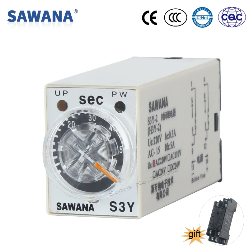 Timer relay AC220V 380V 110V S3Y 2 60s time relay 8 pins socket base