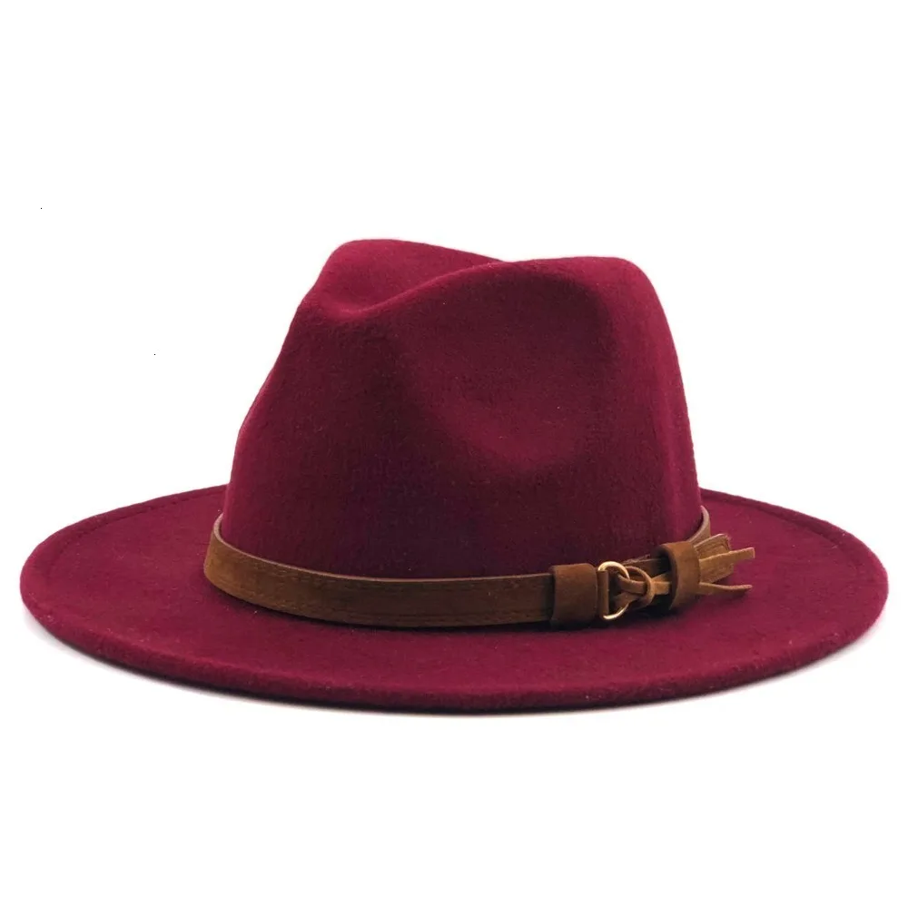 Модная шерстяная фетровая шляпа с широкими полями для мужчин и женщин, для формальной вечеринки, джазовая шляпа Федора с пряжкой на ремне, желтая, оранжевая, розовая Панама