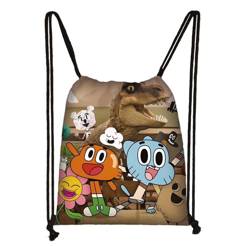 Удивительный мир Gumball мультфильм девочек Детский рюкзак со шнурком покупки Школы Путешествия вечерние сумки подарок 38*32 см - Цвет: 007