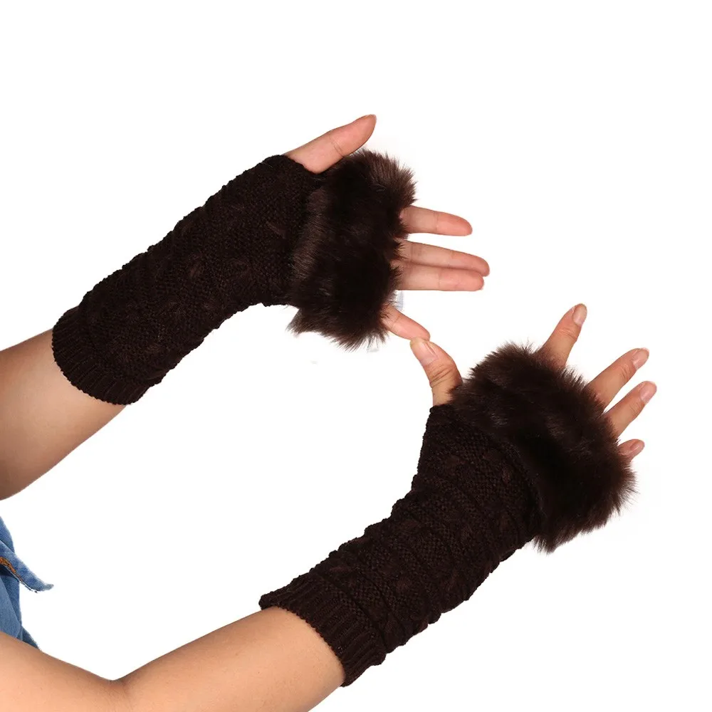 Вязаные перчатки с бабочкой из искусственного кроличьего меха, зимние перчатки без пальцев, мягкие теплые перчатки, Тактические Военные перчатки, женские перчатки