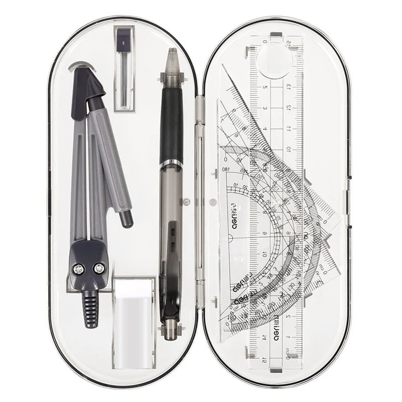 

8pcs/set Plastic Geometry Protractor Drawing School Eraser Compasses Set Math Ruler For Students High Quality Learning Supplies