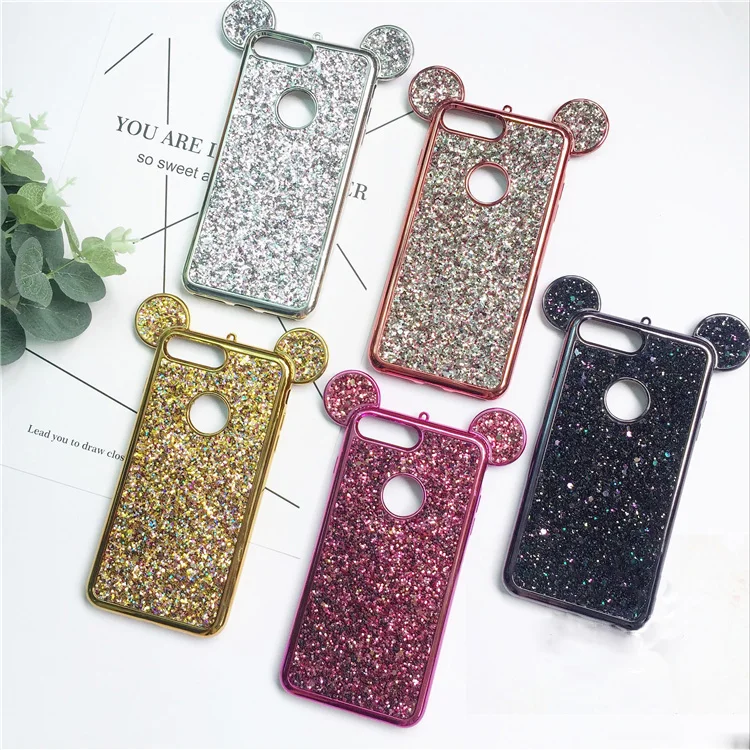 

Shine Hole Case For iphone X 10 XR XS Max 7 8 6 S 6S Plus 5 5S SE 6plus 7plus 8plus Plating Mouse Ears Soft Pretty Phone Cover