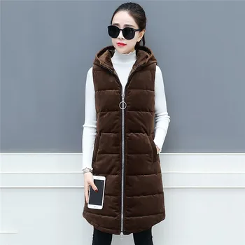 

2019 New Women Cotton Vest Slim Medium Long Gold Velvet Down Cotton Waistcoat Autumn Winter Large Size Warm Jacket Female XIN087
