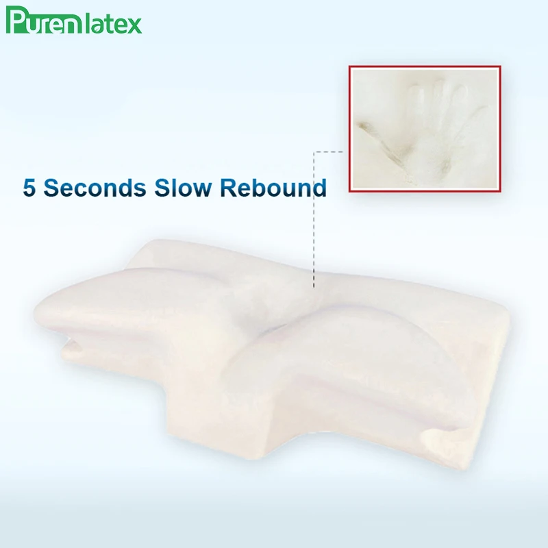 Purenlatex 13cm Contour Memory Foam Cervical Pillow Orthopedic Neck Pain Pillow for Side Back Stomach Sleeper White Case Pillows