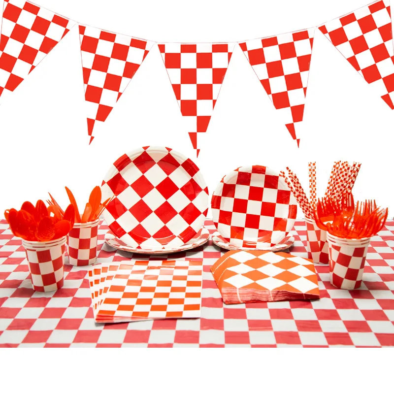 

Red White Racing Car Party Disposable Tableware Set Paper Plate/Cup/Banner Happy Birthday Party Decorations Supplies