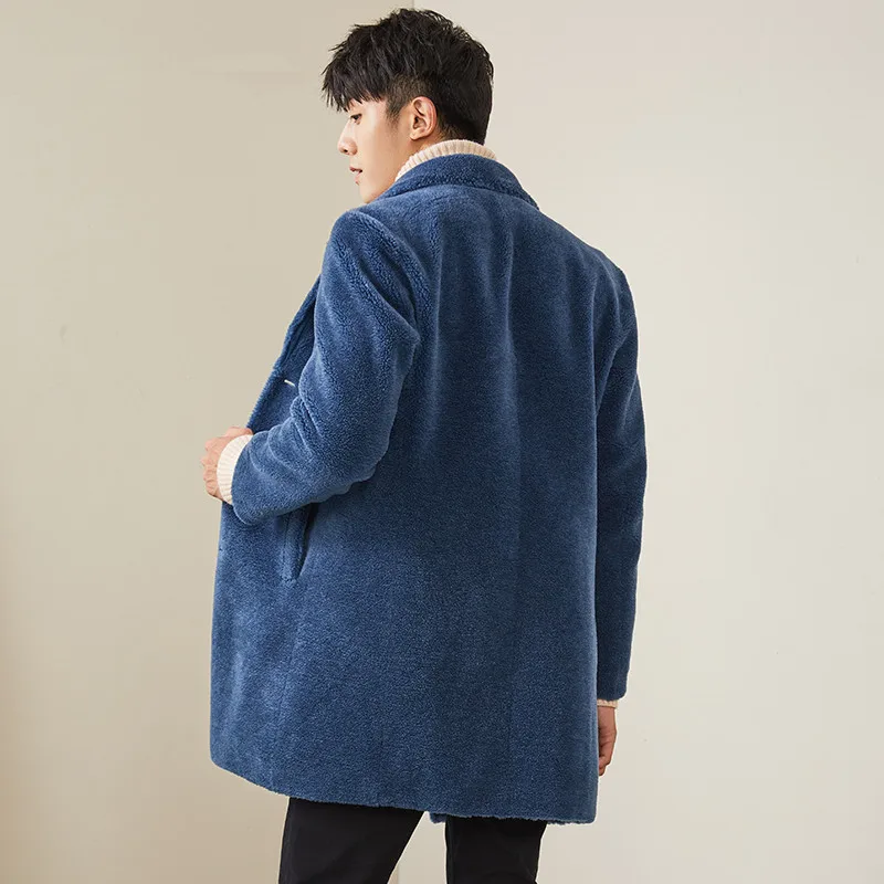 

New Real Fur Sheep Shearling Coat Male Autumn Winter Long Jacket Men Korean Wool Coats Erkek MG-1800052 KJ1321