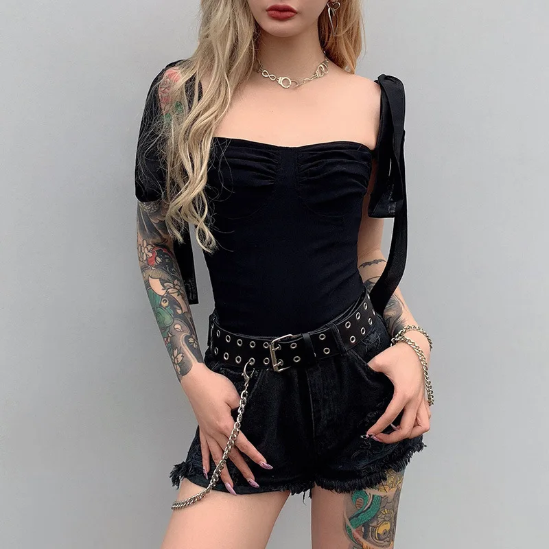 Sexy Camis Tops For Women Lace Up Sleeveless Off Shoulder Slim Clothing Vest Female Fashion New Summer