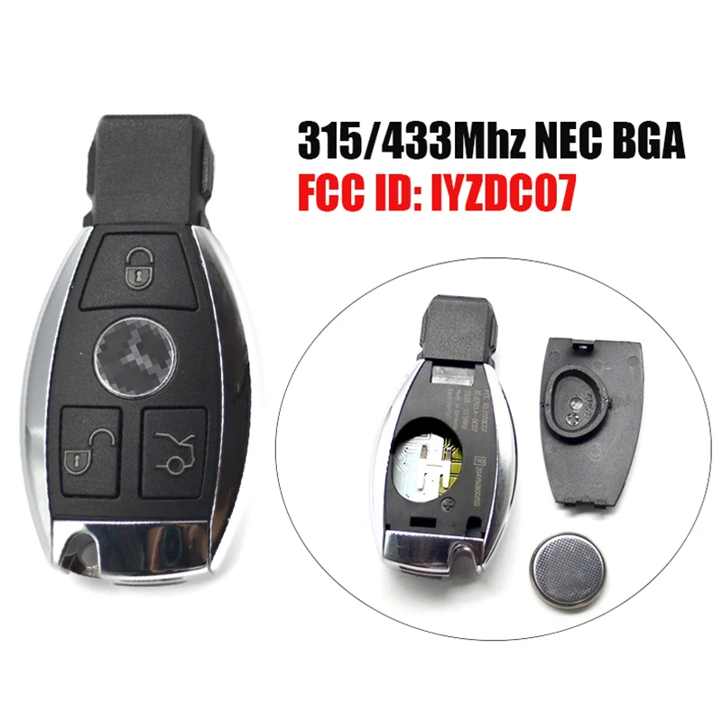 ME001 3button Smart remote car key 315/434Mhz IYZDC07 for Mercedes Benz year 2000+ NEC BGA keyless