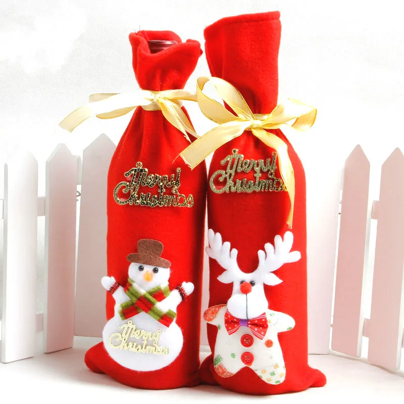 

Cute Cartoon Snowman Elk Red Wine Bag Christmas Non-woven Wine Cover Christmas Decorations for Home