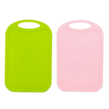 

2 Pcs Plastic Chopping Block Meat Vegetable Cutting Board Anti Overflow with Hang Hole Chopping Board-Green & Pink