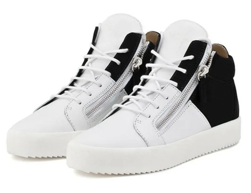 High Top Patchwork White Black Fashion Comfortable Casual Man Shoes Zipper Lace-Up Men Sneakers Zapatillas Hombre Big Size 6