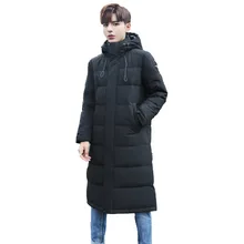 Мужская длинная белая куртка-пуховик на утином пуху, Красивые Зимние облегающие теплые куртки и пальто выше колена, брендовая мужская одежда