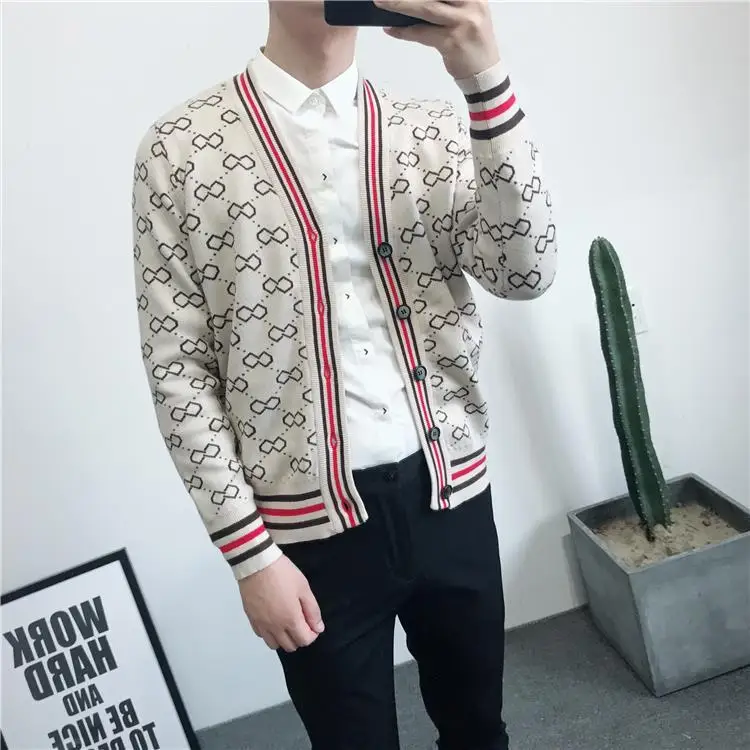 

Cardigan jacket men's slim autumn and winter knitted sweater social spirit guy long-sleeved men's sweater