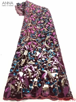 

Anna african velvet lace fabric 2020 high quality embroidery with sequins french net laces nigerian mesh fabrics 5 yards/piece